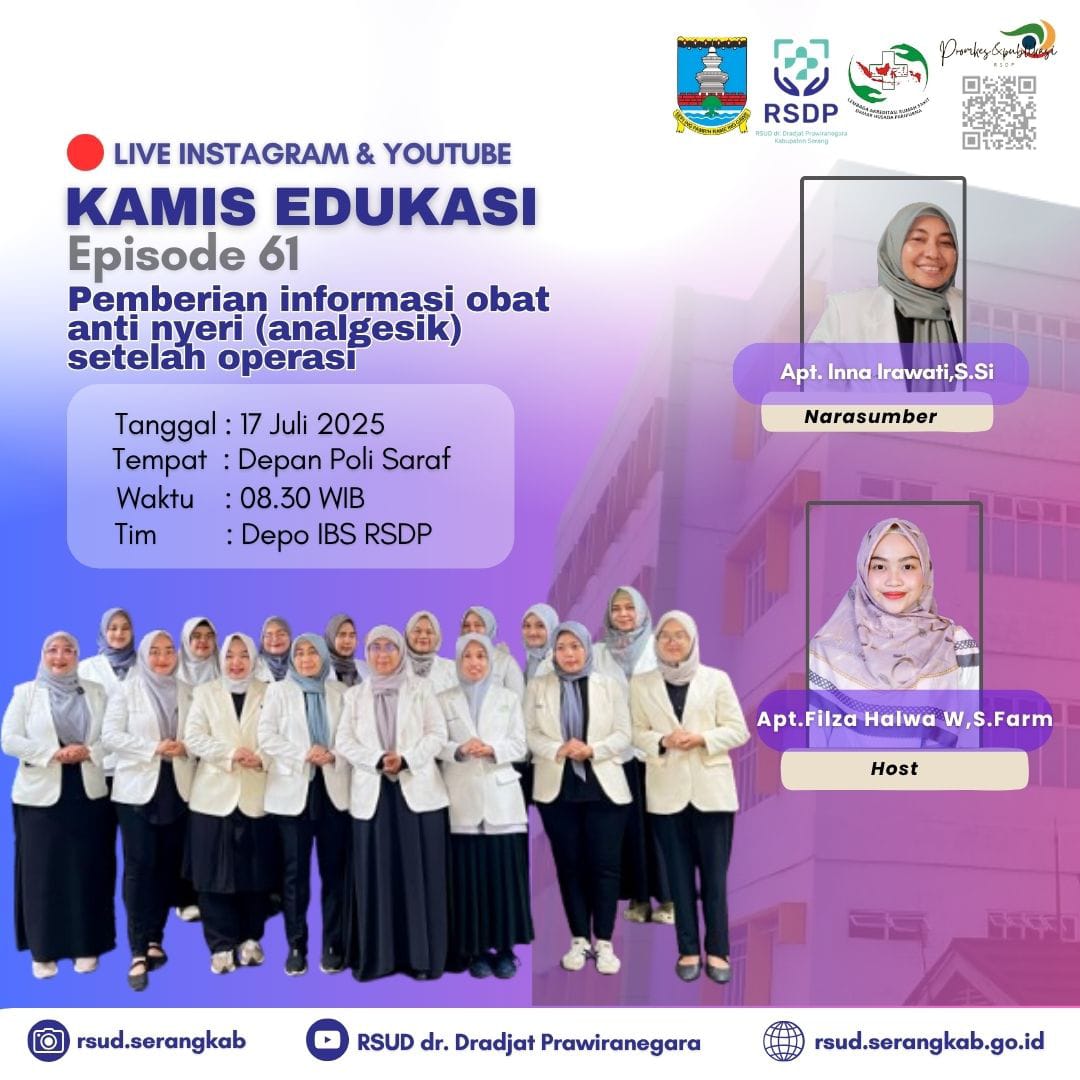 Kamis Edukasi Episode 61 : Pemberian Informasi Obat Anti Nyeri ( Analgesik) Setelah Operasi